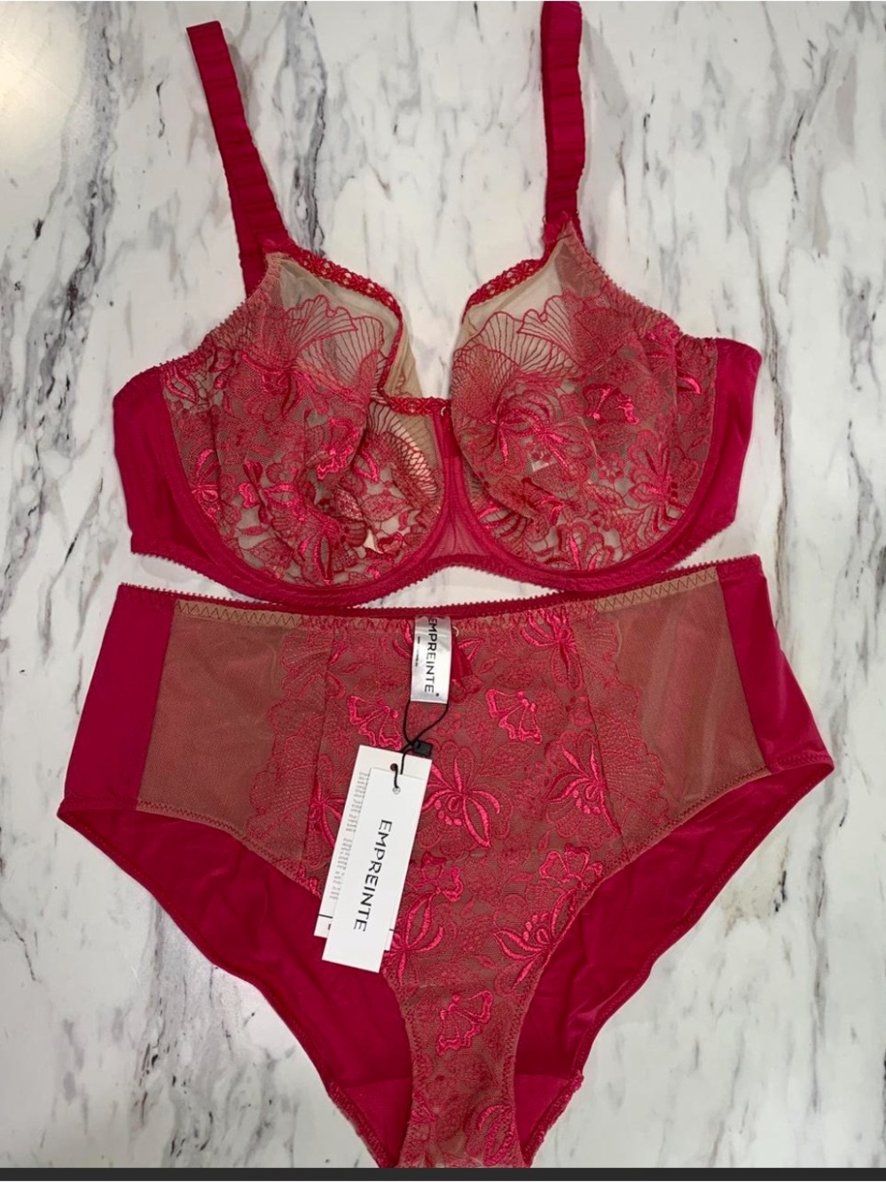 Empreinte Deep Pink Lace Underwire Bra & High-Waist Brief Set